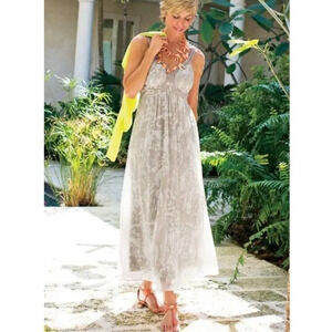 Soft Surroundings Summer Breeze Maxi Sleeveless Dress Tan White Abstract PXS